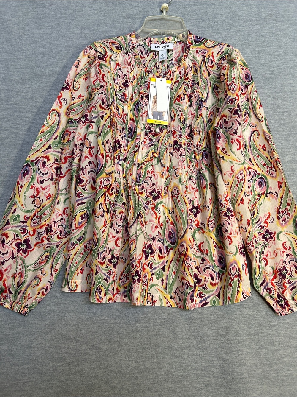 NINE WEST Cotton Naturalist Classic Paisley Floral Edwardian Pin Tuck Oversized